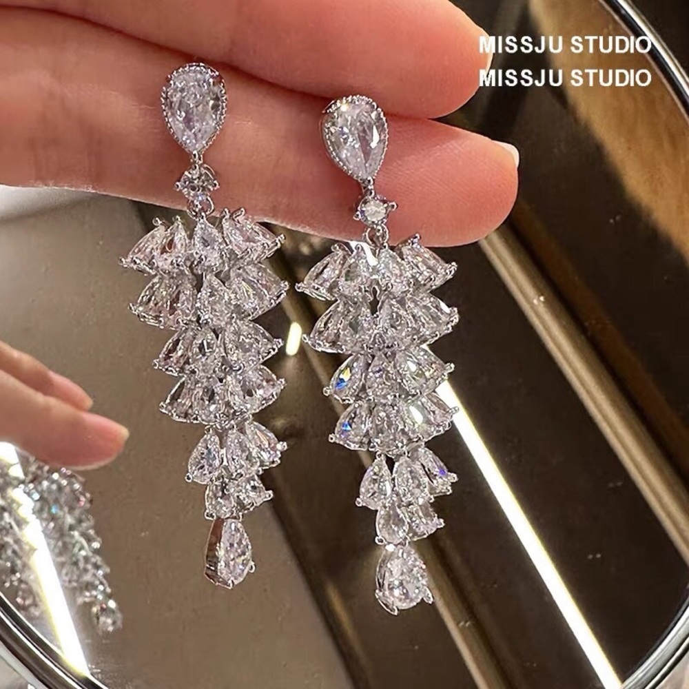 Clear Crystal Cascade Drop Earrings - Silver Tone